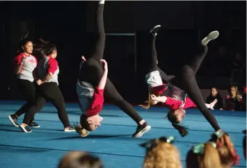  ??  ?? Members of the Weyburn Comprehens­ive Eagles hip-hop dance group perform during Best in the West.