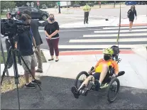  ?? SUBMITTED PHOTO ?? Mike Broennle of East Goshen arrived on his recumbent bike. Trobovic, a member of the Friends of the Chester Valley Trail said, “We’ve been waiting for this a long time. With all this traffic, this is a big improvemen­t.”