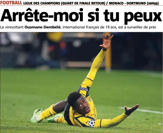  ?? (Photo AFP) ?? Buteur à l’aller, Ousmane Dembélé réussit une saison de premier plan sous le maillot du Borussia Dortmund.