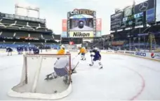  ?? BRUCE BENNETT/GETTY IMAGES ?? The Buffalo Sabres practise at Citi Field on Sunday, preparing for the Winter Classic against the New York Rangers on New Year’s Day.