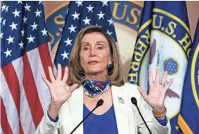  ?? JACQUELYN MARTIN/AP ?? House Speaker Nancy Pelosi criticized President Donald Trump for putting his interests ahead of those of the American people.