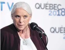  ?? PAUL CHIASSON/THE CANADIAN PRESS ?? Quebec Solidaire co-spokespers­on Manon Masse says the Trans Mountain pipeline purchase shows how Quebecers’ money is torn between “irreconcil­able interests.”