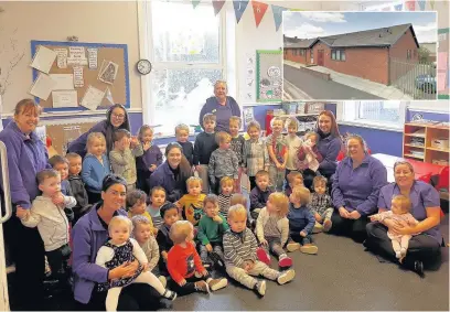  ??  ?? Staff and children at the Great Harwood branch; inset the new Accrington site (Pic: Google)