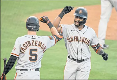  ?? DAVID CRANE — LOS ANGELES DAILY NEWS, FILE ?? Outfielder Jaylin Davis may return to the Giants roster this week after time on the 60-day injured list with tendinitis in his knee.