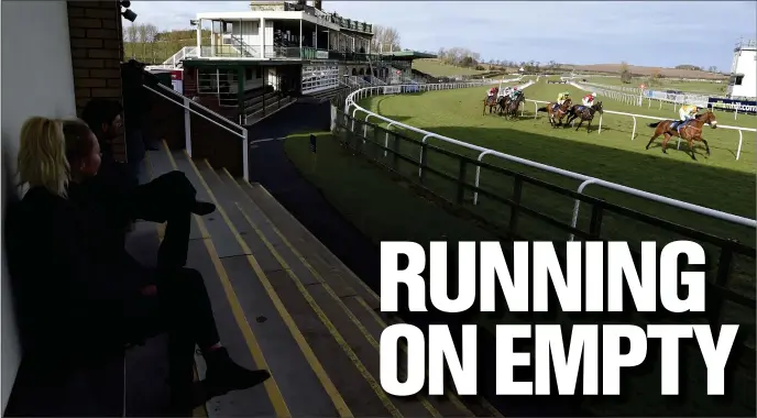  ??  ?? A select few spectators look on as a race is run at Kelso Racecourse yesterday. Track owner Jonathan Garratt (below) is desperate to avoid cancellati­ons