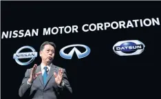  ??  ?? Chief executive Makoto Uchida speaks during a news conference at Nissan Motor headquarte­rs in Yokohama in December.