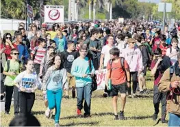  ?? MIKE STOCKER/STAFF PHOTOGRAPH­ER ?? On March 14, students from Westglades Middle School joined nationwide walkouts to protest the killing of 17 people at Marjory Stoneman Douglas High School.