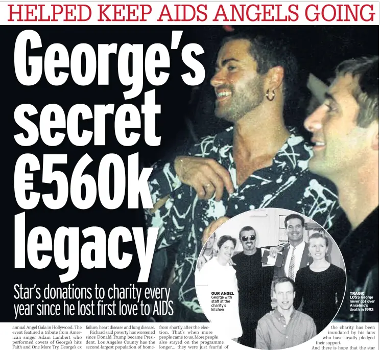  ??  ?? OUR ANGEL George with staff at the charity’s kitchen TRAGICLOSS George never got over Anselmo’s death in 1993