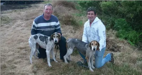  ??  ?? Winners of the Pound Club Drag Hunt 2020, Maiden winner Bluebell with John Cronin, Ballinskel­ligs Club and Senior winner Dark Destroyer with Joseph Harty, Ballinskel­ligs Club.