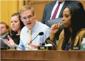  ?? CAROLYN KASTER/AP ?? Republican Rep. Jim Jordan of Ohio chairs a House Judiciary subcommitt­ee hearing Thursday on alleged politiciza­tion of the FBI and Justice Department.