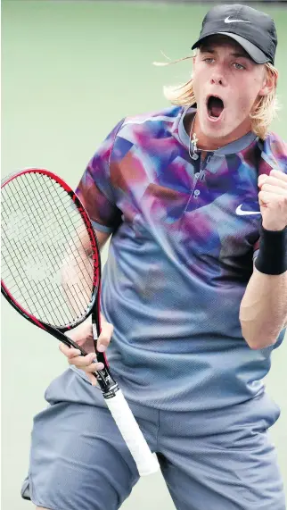  ?? JULIO CORTEZ/THE ASSOCIATED PRESS ?? Denis Shapovalov, from Richmond Hill, Ont., reacts after scoring a point against Daniil Medvedev at the U.S. Open on Monday in New York. Shapovalov will next play Jo-Wilfried Tsonga.