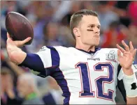  ?? REUTERS FILE ?? New England Patriots quarterbac­k Tom Brady warms up before taking the field against the Atlanta Falcons for Super Bowl LI in Houston, Texas, on Feb 5.