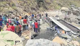  ??  ?? The bus that rolled down into Tons river near Chopal, about 90 km from Shimla, on Wednesday. HT PHOTO