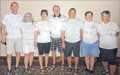  ?? SUBMITTED ?? A group of Islanders were in Las Vegas for the Golden Knights first ever playoff game. They even had T-shirts done to support head coach Gerard (Turk) Gallant. From left are Robert Maatman, Marian Maatman, Ruth Murphy, Bill Murphy, Ron Carmichael,...