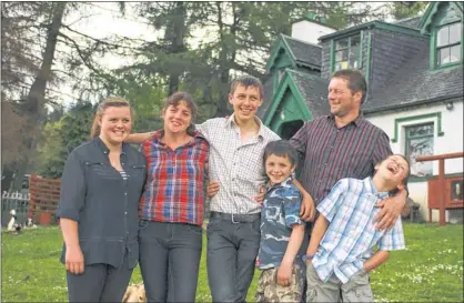  ??  ?? THE POCOCKS: Sarah, 18, mother Sasha, Ryan, 17, Douglas, 10, father Iain, and Ewan, 12 outside their home near Glen Affric. Picture: BBC