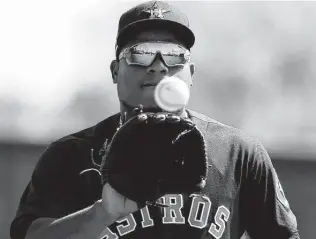  ?? Karen Warren / Staff photograph­er ?? Framber Valdez has the potential to be a future ace in the Astros’ rotation. The lefthander is coming off a solid season, finishing with a 3.57 ERA thanks in part to his trademark curveball.