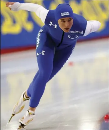  ?? AP PHOTO/LEE JIN-MAN ?? In this Feb. 28, 2016, file photo, Brittany Bowe, of the United States, skates during the ladies’ 1,000-meter race of the ISU World Sprint Speed Skating Championsh­ips in Seoul, South Korea.