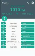  ??  ?? The Android app Ampere reporting the average current delivered to a Samsung Galaxy S6 Active connected to the Snappower USB Charger 2.