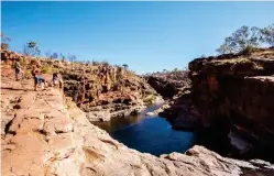  ??  ?? Looking down into beautiful Bell Gorge, one of the Kimberley’s most popular attraction­s, easily accessed from the GRR. Best of all, you can also swim here.