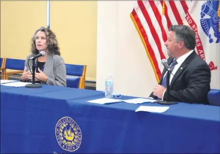  ?? PHOTO PROVIDED ?? Gail Darrigo, who serves as the Clinical Director of the Children with Special Needs and Mental Health Divisions of Albany County’s Department for Children, Youth and Families speaks at press conference with Albany County Executive Dan McCoy.