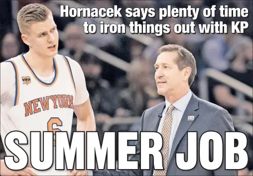  ??  ?? NOT A PEEP: Knicks coach Jeff Hornacek isn’t concerned the Knicks haven’t heard from Kristaps Porzingis, as it is “a long summer.”