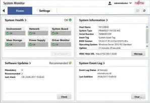  ??  ?? LEFT Fujitsu’s very handy System Monitor runs on the server and includes email fault alerting