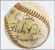  ??  ?? The Associated Press A baseball with the signatures of 11 members of the first Hall of Fame class recently fetched a record $623,369 at an auction.