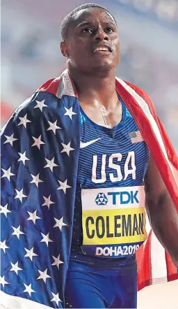  ?? Picture: PA. ?? US athlete Christian Coleman was provisiona­lly banned after missing a third drugs test.