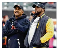  ?? FRANK VICTORES / ASSOCIATED PRESS ?? Bengals coach Marvin Lewis (left) and Steelers coach Mike Tomlin will lead their teams Sunday in Pittsburgh. The Bengals play four of the next five away from home.