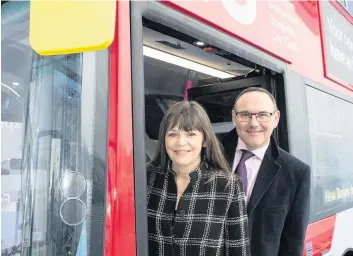  ??  ?? On board Rutherglen MSP Clare Haughey with First Bus commercial director Graeme Macfarlan