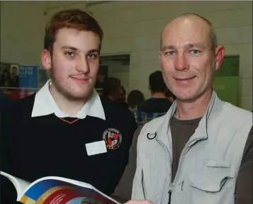  ??  ?? Urlich Brune with his father, Helmut at the careers evening in Coláiste Bhríde, Carnew.