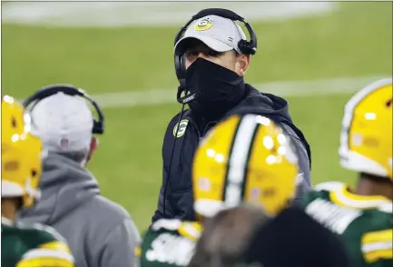  ?? MATT LUDTKE — THE ASSOCIATED PRESS ?? Green Bay Packers head coach Matt Lafleur is seen on the sidelines during the first half of an NFL game against the Carolina Panthers last Saturday in Green Bay, Wis.