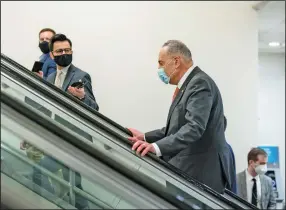  ?? (The New York Times/Anna Moneymaker) ?? Senate Minority Leader Charles Schumer arrives Tuesday on Capitol Hill from the Senate Subway. Schumer accused Senate Majority Leader Mitch McConnell of “sabotaging good-faith, bipartisan negotiatio­ns because his partisan ideologica­l effort is not getting a good reception.”