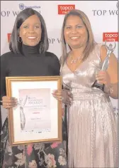  ??  ?? Gold Circle chairperso­n Dr Phumla Mnganga, left, and Veronica Jack, Corporate Services Executive, with the trophy and commendati­on at the Standard Bank Gender Empowered Company Top Women awards in the Travel &amp; Hospitalit­ySector.