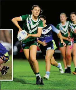  ?? PHOTOS: PETER SHERWOOD PHOTOGRAPH­Y ?? ABOVE: Action from the Dunedoo versus Binnaway Ladies League Tag game played at Binnaway on Friday night in Round Two of the Christie and Hood Castlereag­h League, with the game won by the Dunedoo lasses, 34-0. INSET: Baradine hosted Coonabarab­ran on Saturday in the Ladies League Tag, with the home side winning easily.