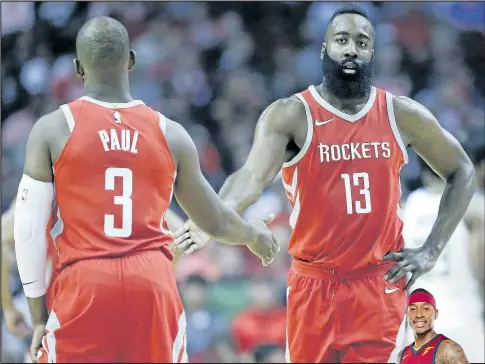  ??  ?? Chris Paul (left) is going to have to keep the Houston Rockets afloat in the absence of James Harden. Bottom: Isaiah Thomas is finally in the Cavaliers lineup.