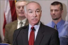  ?? BOB CHILD — THE ASSOCIATED PRESS ?? U.S. Rep. Joseph Courtney, D-Conn., speaks at a news conference at the Legislativ­e Office Building in Hartford, Conn.