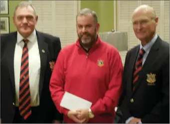  ??  ?? Declan Kearns, runner- up in the County Louth Golf Club 2018 Carberry Cup, with Club Captain Pat McCabe and Club President Neil Matthews.