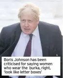  ??  ?? Boris Johnson has been criticised for saying women who wear the burka, right, ‘look like letter boxes’