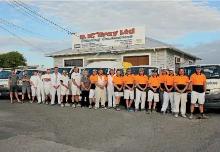  ?? Photo: MAREE WEIR/STUFF ?? D.R. (Jack) Gray’s South Taranaki team in front of their Camberwell Rd premises.