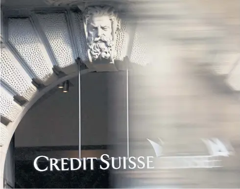  ?? REUTERS ?? The logo of Swiss bank Credit Suisse in Zurich on Monday.