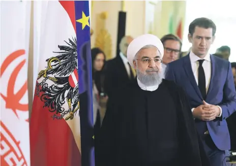  ?? AFP ?? Austrian Chancellor Sebastian Kurz, right, met Iranian President Hassan Rouhani in Vienna as a diplomatic storm grew