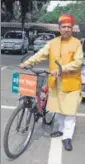  ?? HTFILE ?? MoS finance and corporate affairs Arjun Ram Meghwal outside Parliament