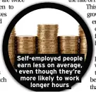  ??  ?? Self-employed people earn less on average, even though they’re more likely to work longer hours