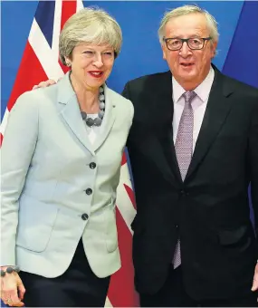  ?? Picture: OLIVIER HOSLET/EPA ?? Theresa May and Jean-Claude Juncker at yesterday’s press conference