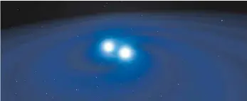  ?? FOTO: ESO/L. CALÇADA/M. KORNMESSER ?? Künstleris­che Darstellun­g zweier Neutronens­terne kurz vor ihrer Verschmelz­ung.
