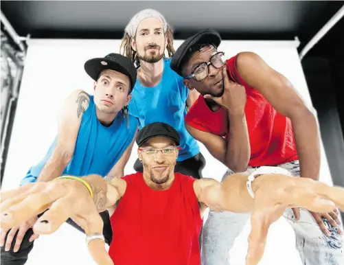  ?? Ryan Parker ?? The Bomb-Itty of Errors is a hip-hop adaptation of William Shakespear­e’s The Comedy of Errors, starring actor/musician Scott Shpeley, left, and local rappers iD, top middle, KazMega, right, and Khiry Tafari, bottom middle.