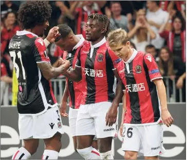  ?? (Photo Franck Fernandes) ?? Dante, Alassane Plea, Allan Saint-Maximin et Vincent Koziello aspirent à reprendre leur marche en avant, cet après-midi à Montpellie­r.