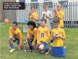  ??  ?? Under-12 winners Heaton Hawks with their mementoes