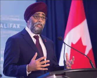  ?? The Canadian Press ?? Canadian Defence Minister Harjit Sajjan fields questions at the opening news conference of the Halifax Internatio­nal Security Forum in Halifax on Nov. 16.